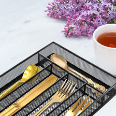 Silverware Tray Set of 2 - Kitchen Cutlery Organizer with Non-Slip Base