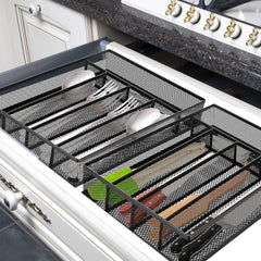 Silverware Tray Set of 2 - Kitchen Cutlery Organizer with Non-Slip Base