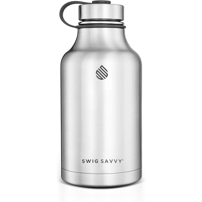 Sports Water Bottle - 64oz (Silver) | Vacuum Insulated Stainless Steel, Double Wall, Wide Mouth, Leakproof Lid