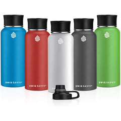 Sports Water Bottle - Vacuum Insulated Stainless Steel - Double Wall - Wide Mouth - 2 Leakproof Lids - 40oz