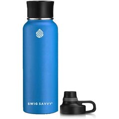 Sports Water Bottle - Vacuum Insulated Stainless Steel - Double Wall - Wide Mouth - 2 Leakproof Lids - 40oz