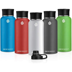 Sports Water Bottle - Vacuum Insulated Stainless Steel - Double Wall - Wide Mouth - 2 Leakproof Lids - 40oz