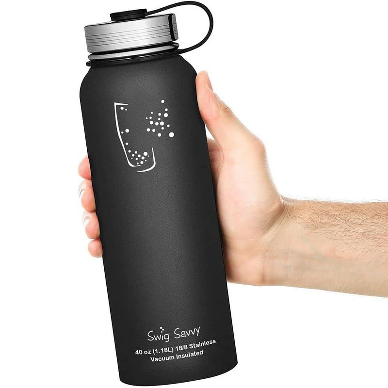 Stainless Steel Sports Water Bottle - 40oz, Vacuum Insulated, Double-Wall, Wide Mouth, Leakproof Lid