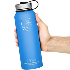 Stainless Steel Sports Water Bottle - 40oz, Vacuum Insulated, Double-Wall, Wide Mouth, Leakproof Lid