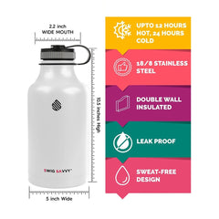 Swig Savvy Double-Walled Stainless Steel Sports Water Bottle with Storage Sleeve