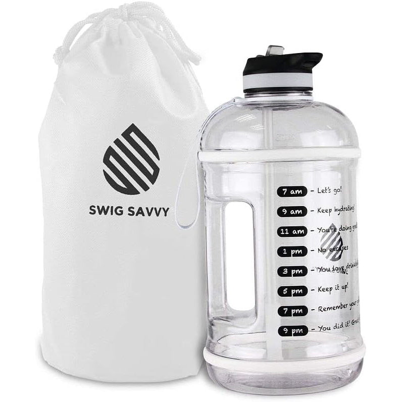 Swig Savvy Motivational 44 oz Water Bottle with Straw Lid and Storage Sleeve