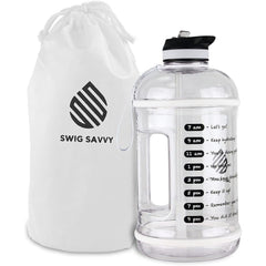 Swig Savvy Motivational 44 oz Water Bottle with Straw Lid and Storage Sleeve