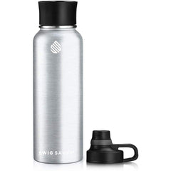 Swig Savvy Sports Water Bottle - 40oz Stainless Steel, Vacuum Insulated, Double Wall, Leakproof Lid (Silver)