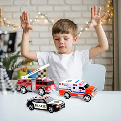 Ultimate Emergency Rescue Vehicle Set - Police Car, Ambulance, Fire Truck with Lights and Sound Sirens - Perfect for Boys