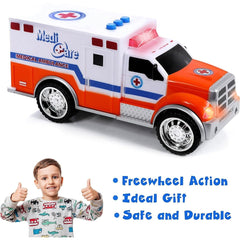 Ultimate Emergency Rescue Vehicle Set - Police Car, Ambulance, Fire Truck with Lights and Sound Sirens - Perfect for Boys