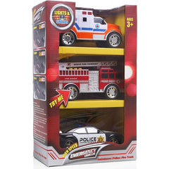 Ultimate Emergency Rescue Vehicle Set - Police Car, Ambulance, Fire Truck with Lights and Sound Sirens - Perfect for Boys