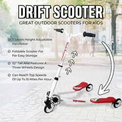 Ultimate Thrills Await with the High Bounce Y Slicker 3-Wheel Drift Scooter for Kids - Foldable Fun!