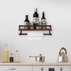 Wall Mounted Floating Shelf with Rail and Wooden Towel Rod