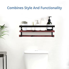 Wall Mounted Floating Shelf with Rail and Wooden Towel Rod