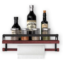 Wall Mounted Floating Shelf with Rail and Wooden Towel Rod