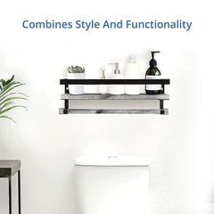 Wall Mounted Floating Shelf with Rail and Wooden Towel Rod