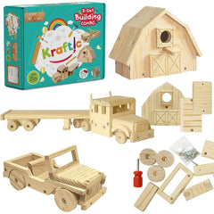 Woodworking Building Kit for Kids and Adults - Set of 3 DIY Carpentry Wood Model Projects