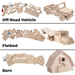 Woodworking Building Kit for Kids and Adults - Set of 3 DIY Carpentry Wood Model Projects