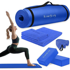 Yoga Mat Set - Complete Yoga Starter Kit with Thick Mat, Blocks, Strap, and Cooling Towels