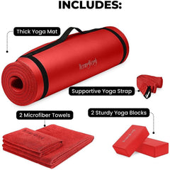 Yoga Mat Set - Complete Yoga Starter Kit with Thick Mat, Blocks, Strap, and Cooling Towels